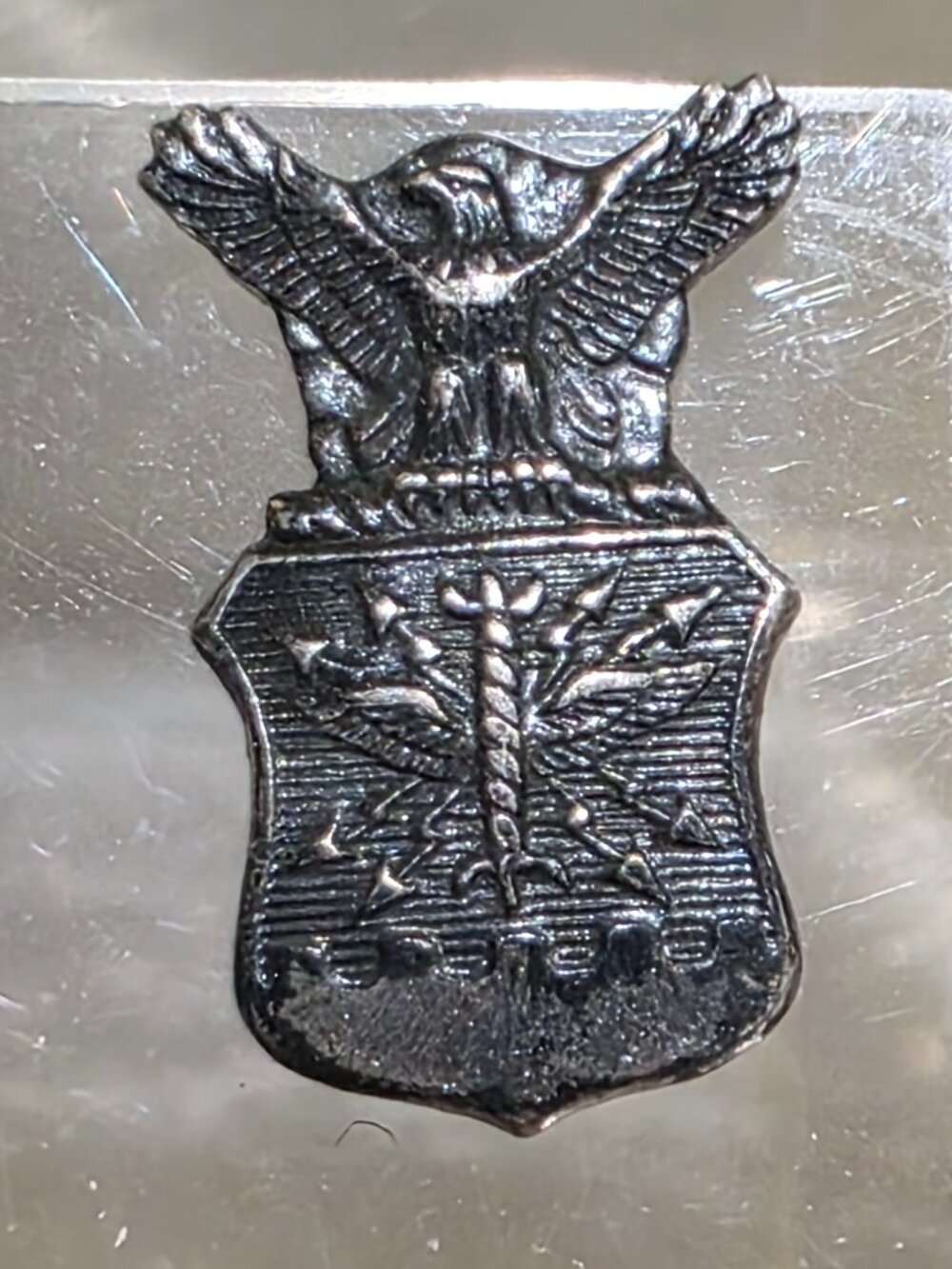 Early 1950s Solid Sterling Silver US Air Force ROTC Eagle Shield Insignia Pin